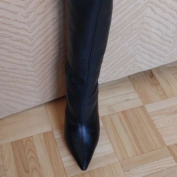 Black stretchy Thigh High stiletto boots - Picture 4 of 12